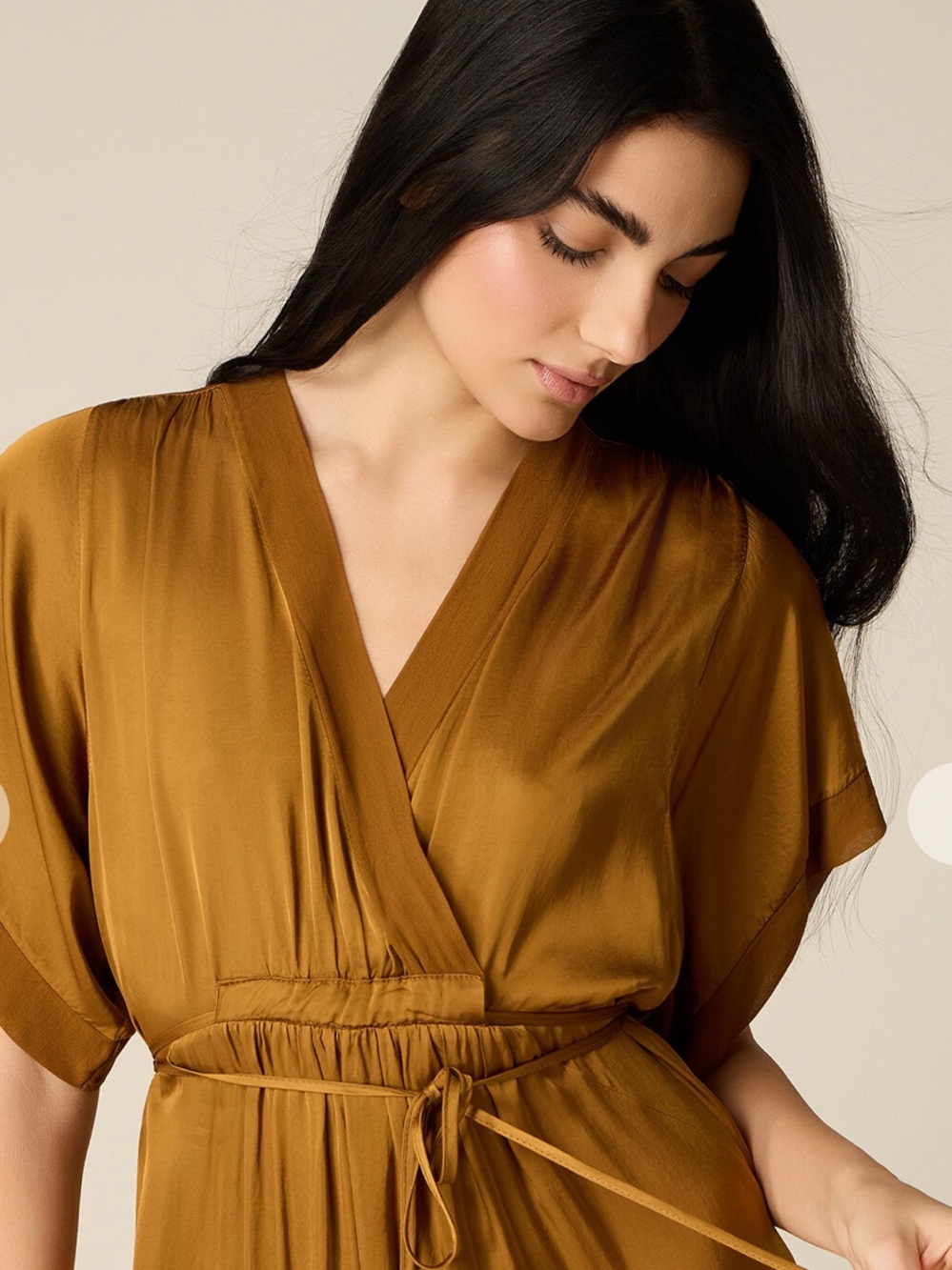 SFERA Collection Wrap-Front Kimono Robe Maxi Dress Mustard Gold Pockets